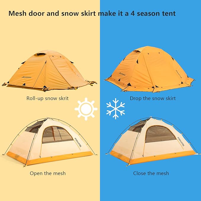 BISINNA 4 Season Tent for Backpacking Winter Tents 2 Person Lightweight Cold Weather Tents Waterproof Double Layer All Season Tent Aluminum Alloy Poles Easy Set Up for Camping Hiking Outdoor
