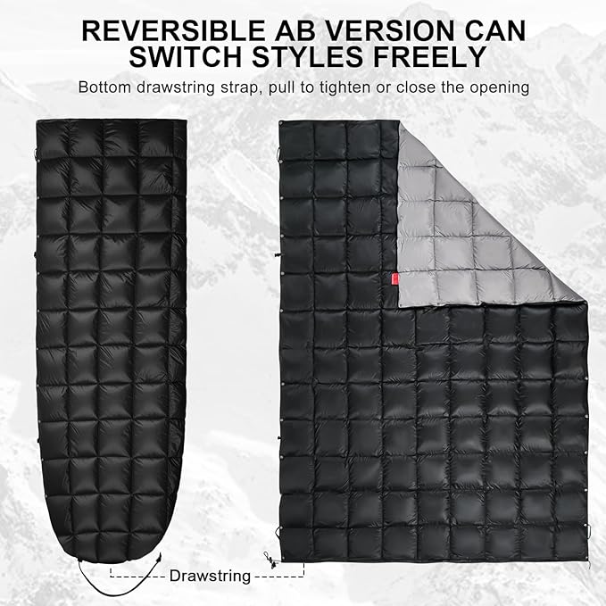 Down Camping Blanket - Lightweight Packable Warm &amp Puffy Outdoor Travel Quilt for Sleep Hiking Backpacking Stadium Festivals Water-Resistant Sleeping Bag 55x79