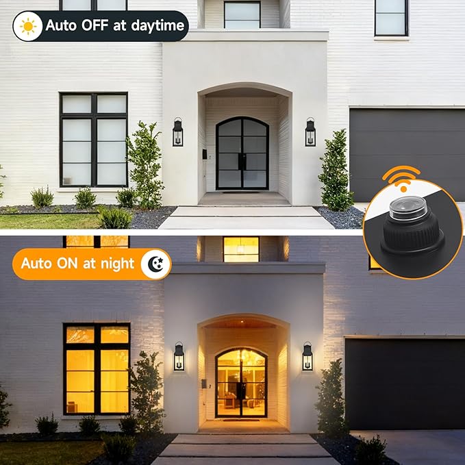 tewei Dusk to Dawn Outdoor Lighting Fixture 20'' Large Porch Lights Outdoor Sconce Lights 2-Light Black Exterior Lights for House Waterproof Outside Patio Lanterns for House Garage 2-Pack