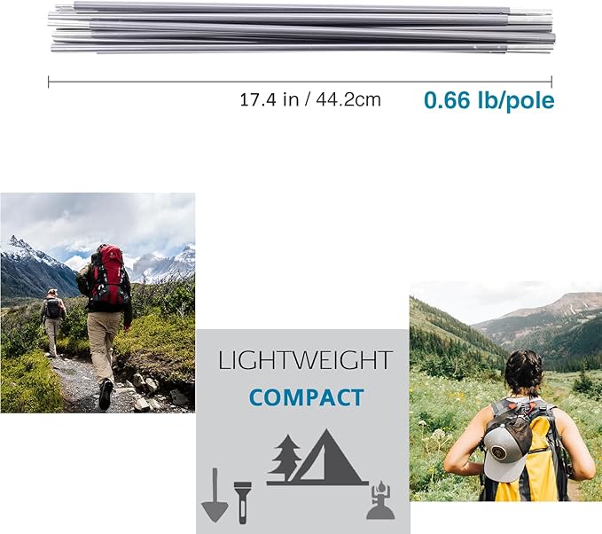 Preassembled Tent Poles Gray Tent Poles Replacement 7001 T6 Heated Aluminum Tent Poles 2 Poles Pack