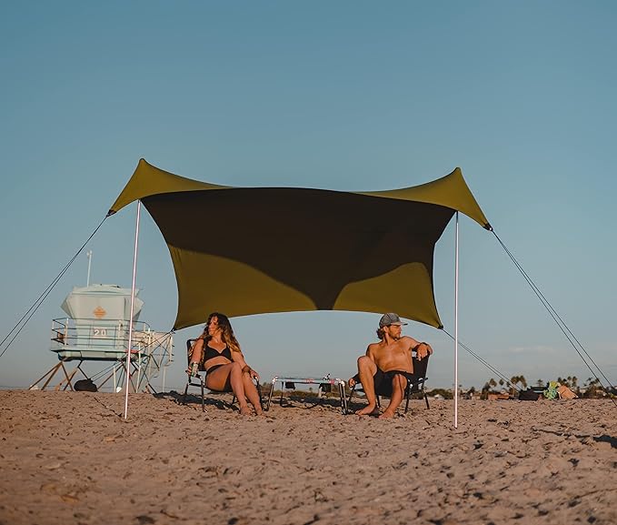 Neso Grande Portable Beach Tent Sun Shelter - Lightweight Beach Shade Canopy - Easy Setup for Family Outings - Patented Reinforced Corners - UPF 50+ Sun Protection - 7ft Tall 9 x 9ft