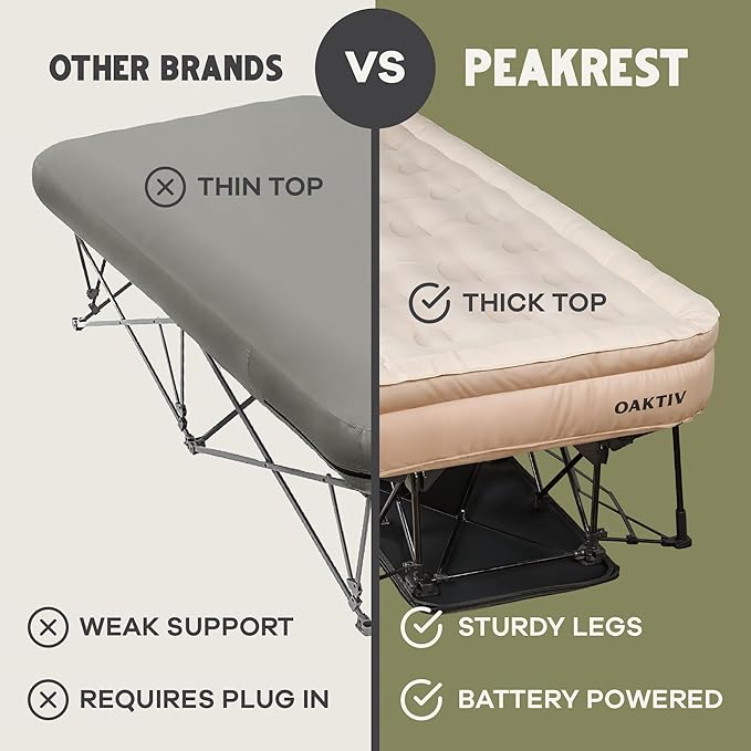 Twin Air Mattress with Frame Self Inflating/Deflating Bed for Adults - PeakRest Blow Up Bed Camping Cot with Mattress for Adults - Portable Twin with Travel Rolling Case on Wheels