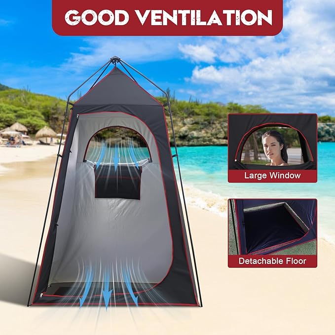 Camping Shower Tent Portable Outdoor Privacy Shelter for Showering &amp Changing 7.2 FT Easy-Setup Toilet Tent with Floor &amp UPF 50+ Ideal for Hiking Fishing Beach