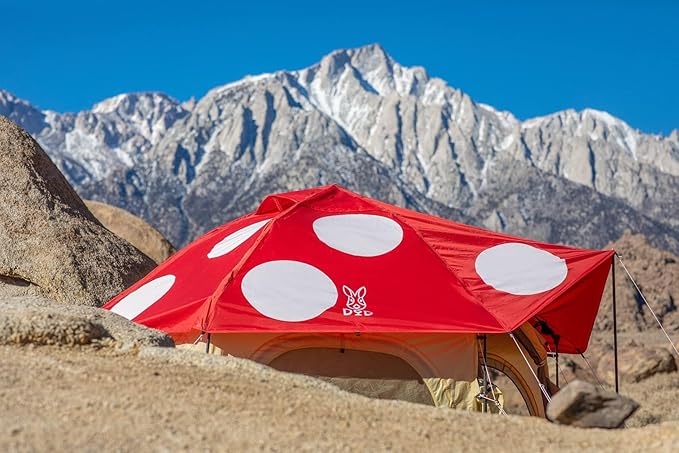 DOD Kinoko Mushroom Tent - 4 Season Festival Tent - 2 Person Instant Setup 1-Pull Camping Tent - Waterproof Dome Tent with Vertical Walls and Mesh Ventilation - Red