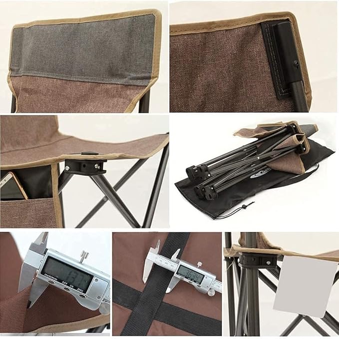 Portable Camping Chair for Adults Folding Outdoor Chair with Side Pocket 900D Ox Cloth Picnic Beach Hiking Brown