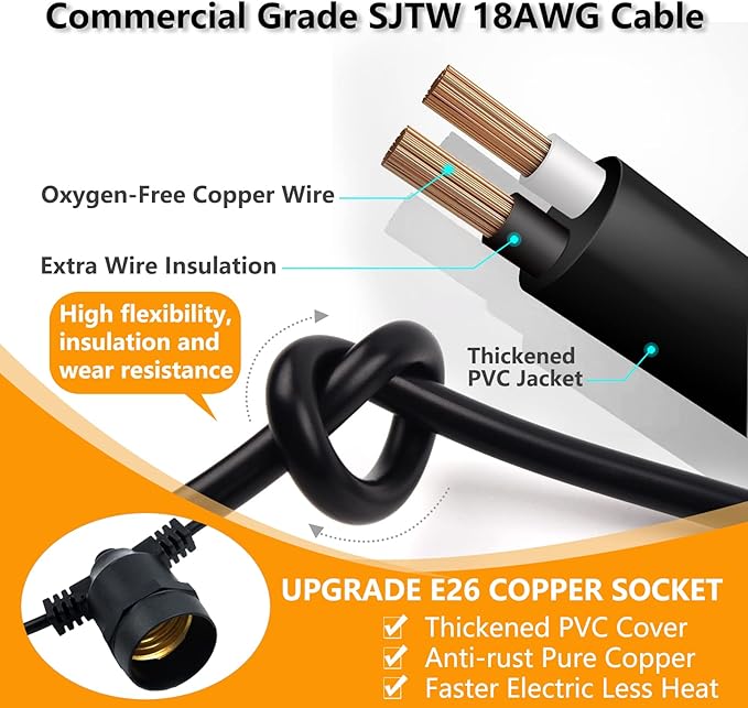 2 Pack x 27Ft Outdoor String Lights S14 LED IP65 Waterproof Connectable Warm White for Patio Edison Vintage 918Ft Maximum Shatterproof