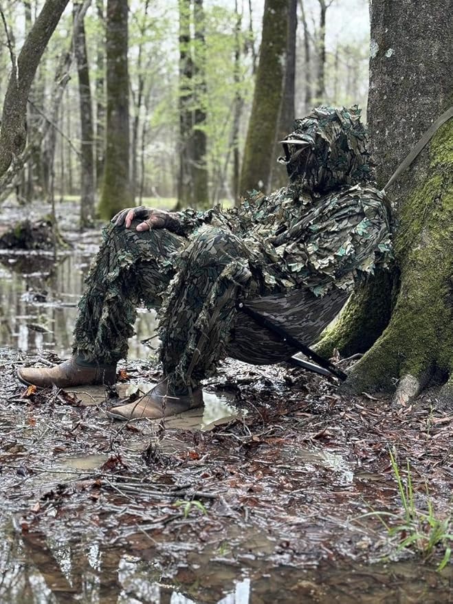 2026 Neo Low Down Hunting Chair Adjustable Tree Hammock Seat with 180° Swivel Portable Camo Camping Stool for Deer Turkey Lightweight Folding Tree Stand for Ground Shooting (Bottomland Camo Style)