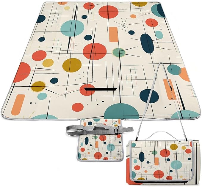 Modern Mid Century Beach BlanketPortable Waterproof Picnic Blanket58.3''x 58.3'' Extra Large Picnic Mat for BeachCamping Grass Lawn Park Accessorie for Festival BBQ