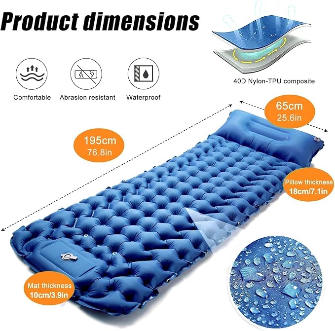 Camping Sleeping Pad Extra Thick Ergonomic Camping Mattress with Built-in Pump Lightweight and Compact for Backpacking Hiking Tent