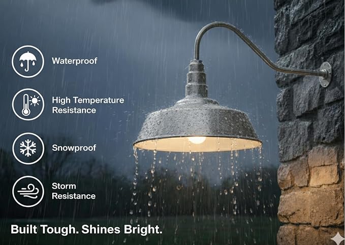 AGB102-AS20-GALVANIZE Gooseneck Barn Light - Galvanize Outdoor Dome with Incandescent Downlight | Wall-Mount Fixture for Patios Gardens Pathways and Large Outdoor Living Spaces