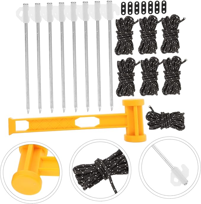 Camping Tent Accessories Set Heavy Duty Tent Stakes Windproof Rope PE Hammer and Storage Bag for Outdoor Camping and Hiking