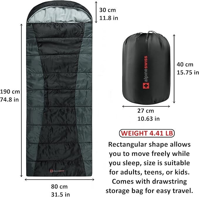 Alpine Swiss 0°C (32°F) Sleeping Bag Lightweight Waterproof with Compression Sack Adults All Seasons Camping Hiking Backpacking Travel Outdoor Indoor