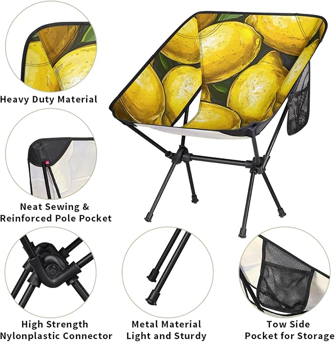 Honeybaby Folding Camping Chair Lemons Fruit Camping Chairs Lightweight Portable Chair Outdoor Foldable Chairs for Camping Travel Picnic Beach Hiking
