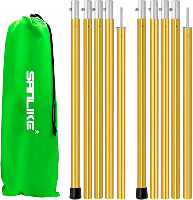 SAN LIKE Aluminum Tent Poles for Tarp &amp Awnings - 75in Adjustable Collapsible Poles - 2 Sets (5 Sections)
