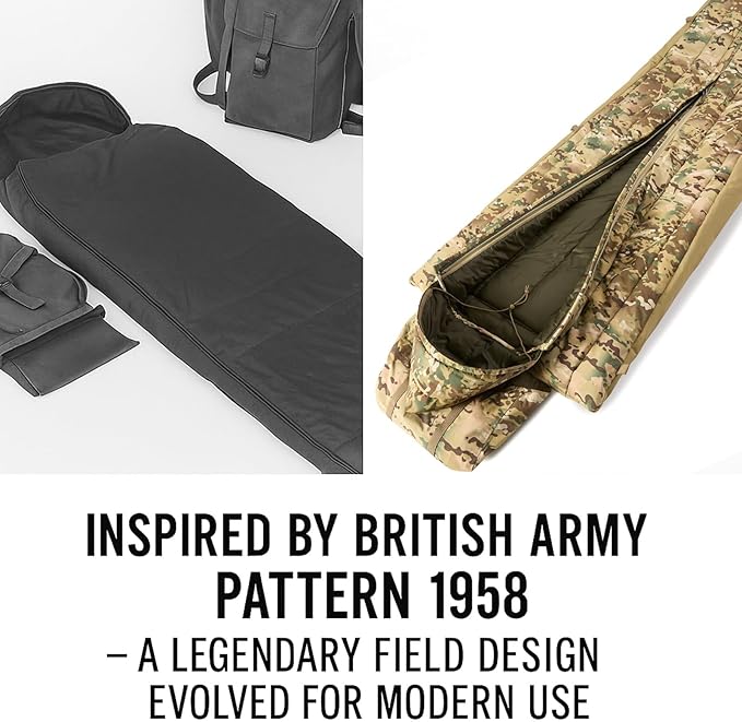 MT British Army Pattern 1958 Style Sleeping Bag – Military Tactical Roll-up Sleep System with Compression Sack Waterproof &amp Warm Outdoor Survival Gear OD/Multi-Terrain