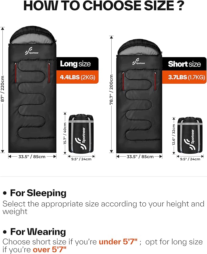 Sportneer Wearable Sleeping Bag for Adults &amp Kids – Walkable with Arm Zippers Warm Weather &amp Cold Waterproof Compact for Camping Stadiums Travel Backpacking &amp Car Use