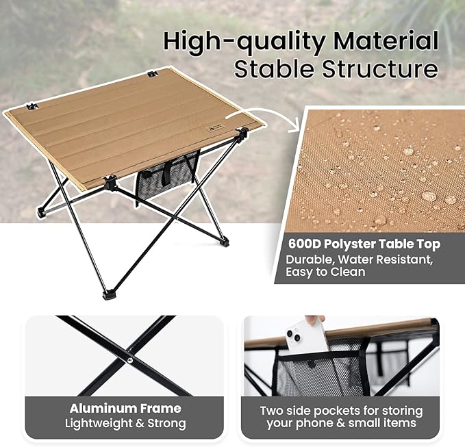 ONETIGRIS Foldable Camping Table Lightweight Portable Table Sturdy &amp Quick Setup Holds Up to 66 lbs Perfect for Camping Hiking Backpacking Picnic Beach Travel