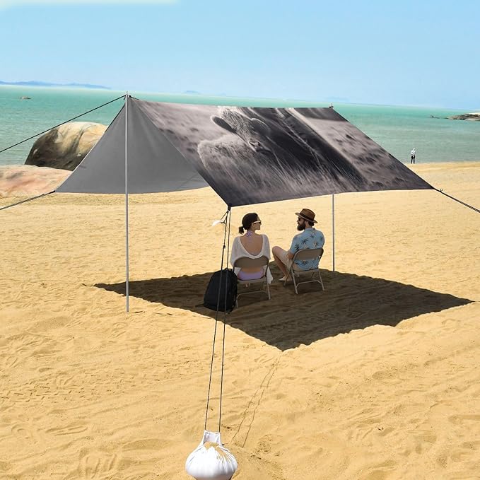 Highland Cattle Beach Tent Sun Shelter 9.2' x 10.5' Beach Canopy with 4 Sandbags 4 Stability Poles Sand Shovels - Tent Canopy for Beach Camping Fishing Picnics