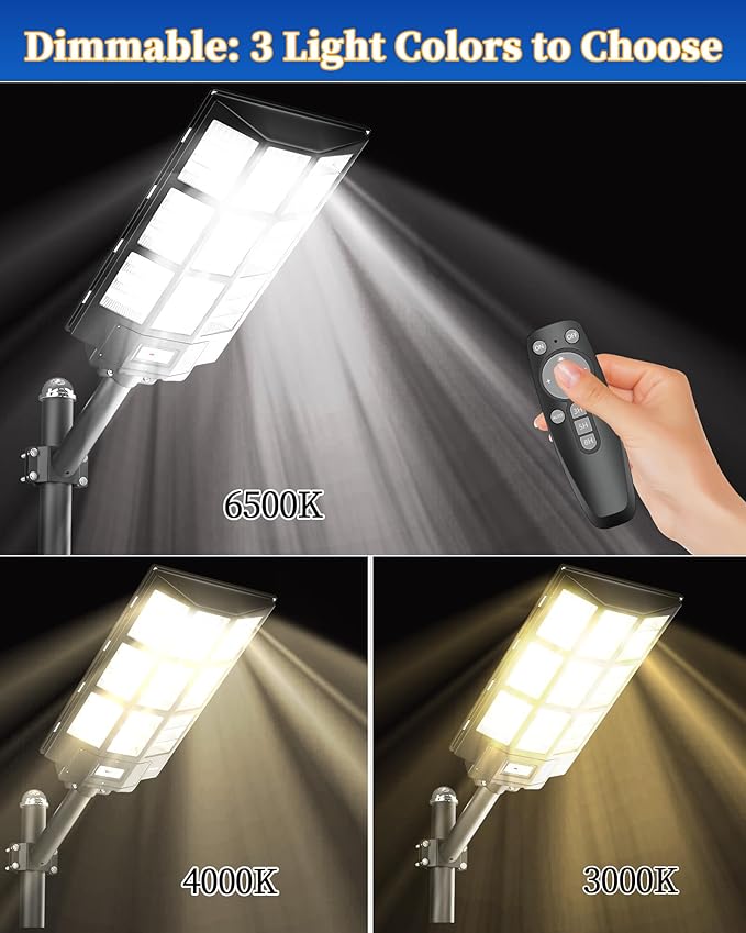 Ofuray Solar Street Lights OutdoorSolar Security Flood Lights Parking Lot Lights Commercial Dusk to Dawn 6500k Waterproof Led with Remote Control Motion for StreetCourtBarn (Of-7200W 600000Lm)