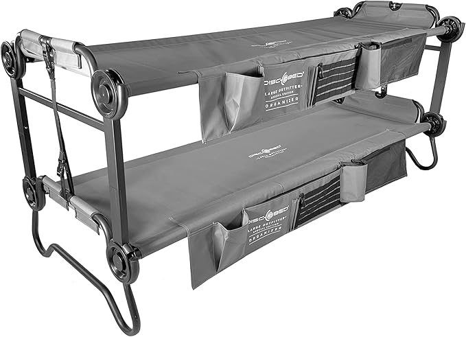 Disc-O-Bed Large Outdoor Convertible 2 Person Bench and Double Camping Cot Portable Bed Bunk System for Adults Grey