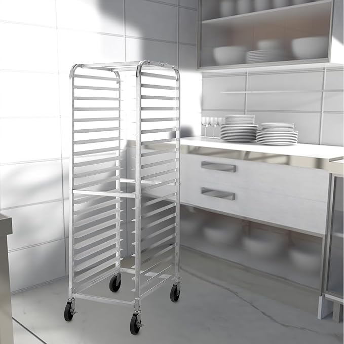 HALLY SINKS &amp TABLES H Bun Pan Rack 20 Tier with Wheels Commercial Bakery Racking of Aluminum for Full &amp Half Sheet - Kitchen Restaurant Cafeteria Pizzeria Hotel and Home 26 L x 20 W x