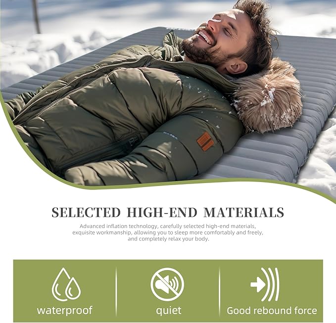 Inflatable Sleeping Pad with R-Value 7.7 Camping &amp Backpacking Mat 78x53.5 Waterproof &amp Durable 40D Nylon Ultralight &amp Compact for Cold Weather 2-Person Sleeping Pad for Outdoor Adve