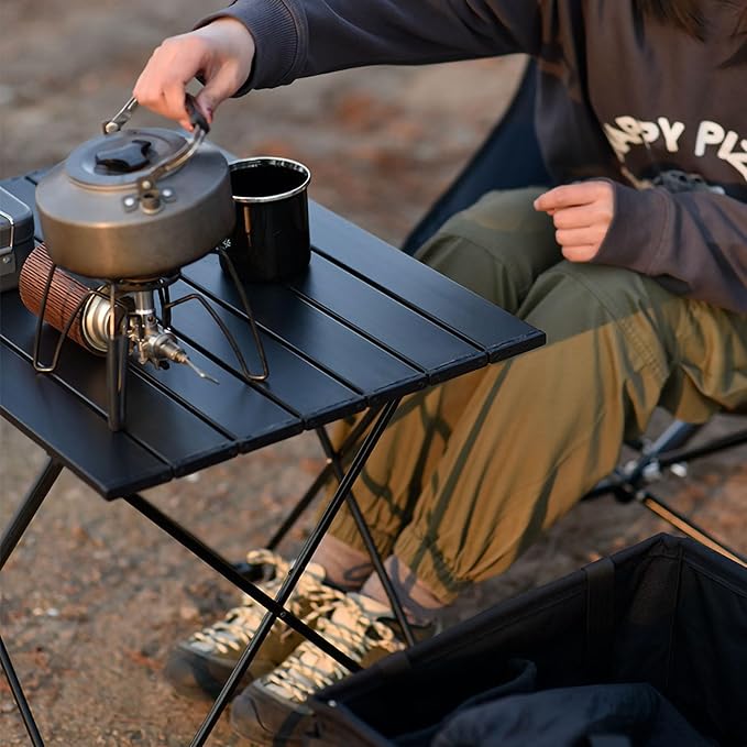 Topyond Portable Folding Table Aluminum Alloy Camping Table with Front Pocket Design Stable Support Frame Lightweight Table for Outdoor Picnics and Travel (S with Storage Bag)