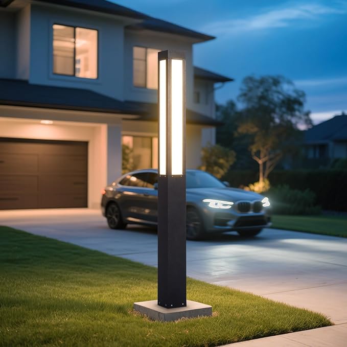71 Tall Pathway Lights Landscape Bollard Lights Outdoor Modern Path Light Waterproof Aluminum Driveway Light High Voltage Wired 15W LED Lighting Walkway Lamp for Lawn Patio Yard Garden