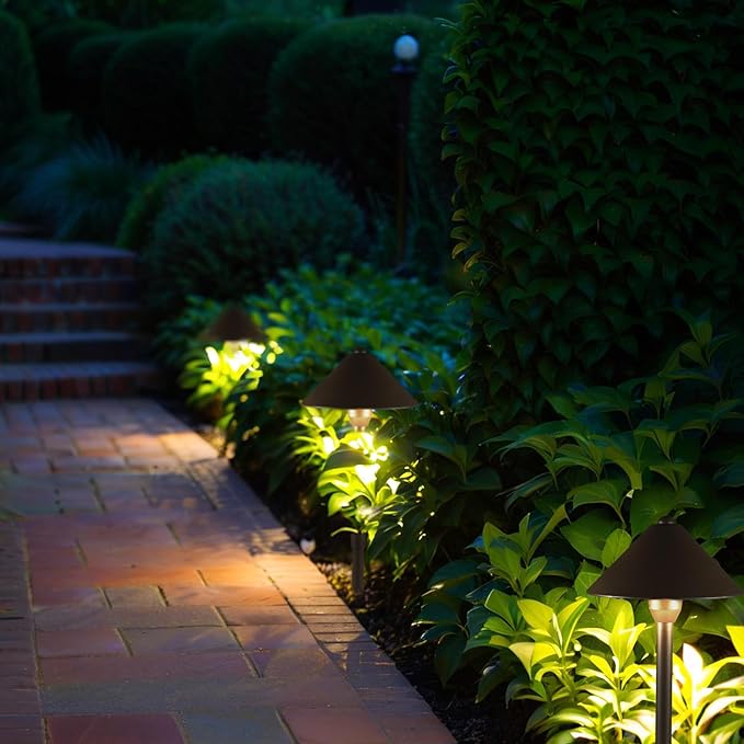 Lumina Lighting® Low Voltage Landscape Lighting Cast-Aluminum Path and Area Light Warm White 3W G4 LED Bulb and ABS Ground Stake Included for Yard Walkway Lawn PAL0105-BZLED4 (Bronze 4-Pack)