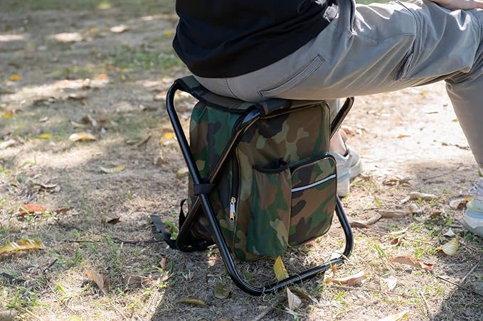 Backpack Cooler Chair Portable Fishing Chair Folding Seat 400 LBS Large Capacity Camouflage Bag Outdoor Gear Camping Stool for Travel Beach Hiking Picnic