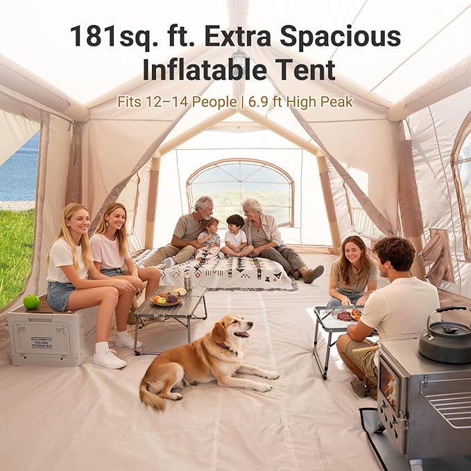 ABORON 2/6/8/10/12 Person Inflatable Camping Tent Easy Setup Blow Up Tent with Hand Pump PU3000mm Waterproof &amp Breathable 4 Season Glamping Tent for Outdoor Camping