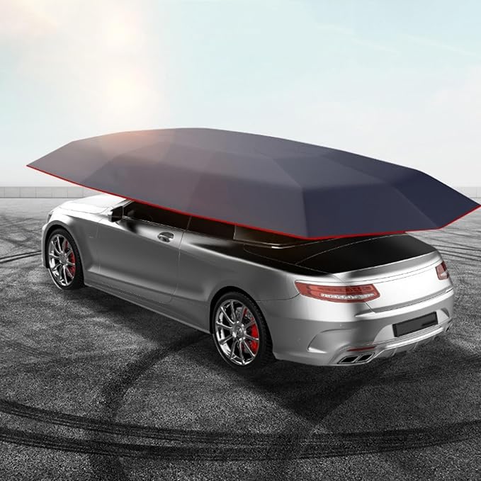 Semi Automatic Car Tent Umbrella Universal Cars Awning Movable Carport Folding Retractable Car Roof Cover for Outdoor Camping(Navy Blue)