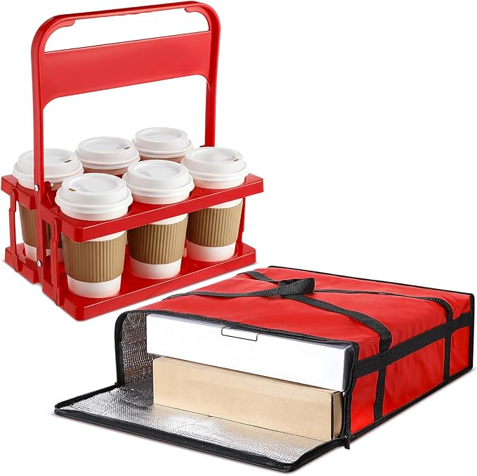 LemonRoad Insulated Pizza Bags for Delivery with Plastic Portable Drink Carrier 20 x 20 x 6 Pizza Warmer Bag Carrier Reusable Insulated Cooler Food Delivery for Personal and Professional Use