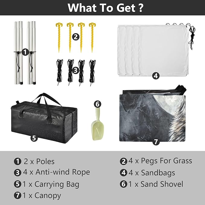 ALAZA Wolf Howling Under Moon Beach Tent Sun Shelter UPF50+ Protection Beach Shade Canopy w/ 4 Sandbags for Outdoor Camping Fishing Backyard Fun Picnic 10x9 ft