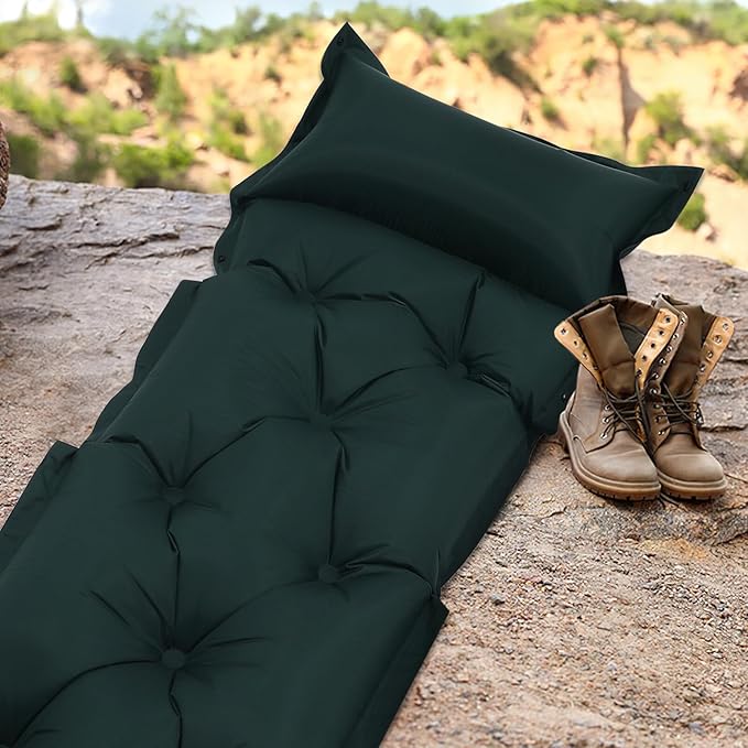 Veemoon Portable Camping Sleeping Pad Self-Inflating Air Mattress Military Green 185x60x2.5cm Lightweight Backpacking Sleeping Mat for Outdoor Hiking and Travel