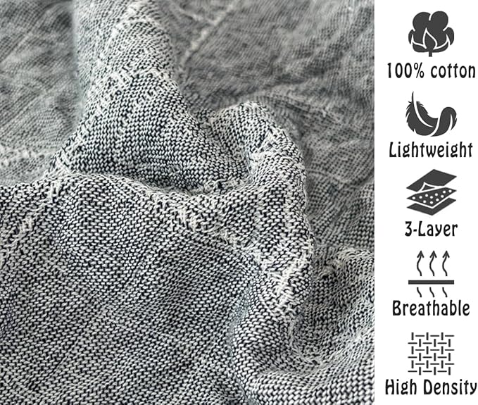 ITFRO Cooling 3 Layer Cotton Muslin Blanket for Hot Sleepers Twin Size 60x80 Inches Lightweight Breathable Reversible Summer Camping Blanket All Seasons for Couch Sofa Bed (Solid Grey 60x80)