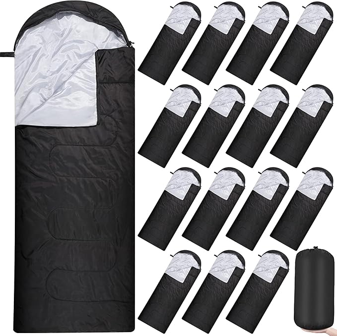 Tudomro 16 Pack Bulk Sleeping Bags for Adults Lightweight Waterproof Camping Sleeping Bags with Compression Sack for Camping Backpacking Hiking Travel Emergency Use