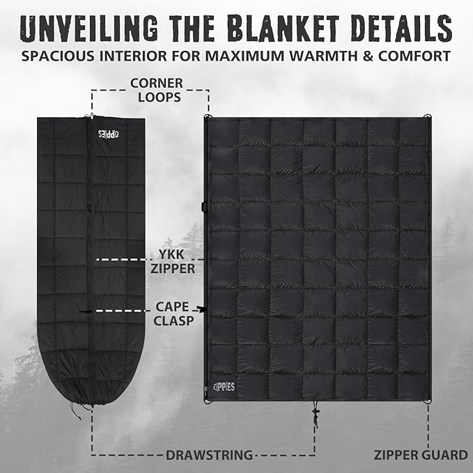 3M Thinsulate Insulation Puffy Camping Blanket for Cold Weather Queen Size Warm Camping Quilt with Zipper Waterproof Outdoor Sleeping Bag for Hammock Cozy &amp Versatile Gift for Men and Women