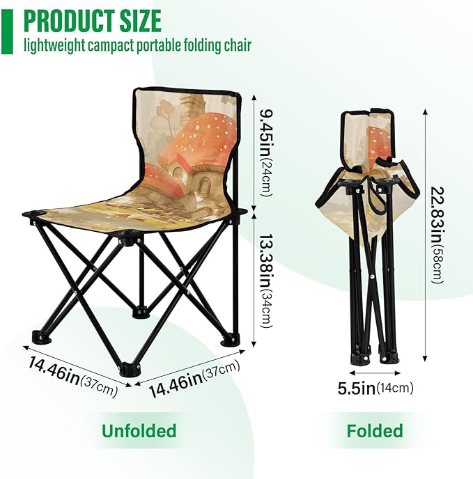 Mushroom House Portable Camping Chairs Folding Chair - Durable Oxford Fabric Lightweight Iron Frame Easy Fold Design - Ideal for Outdoor Activities Camping Fishing and Travel