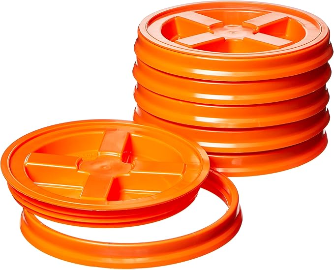 Gamma Seal Lids for 3.5 5 6 and 7 Gallon Buckets – Pack of 6 Orange Gamma Lids – Food Grade BPA Free Reusable Lids Made in USA