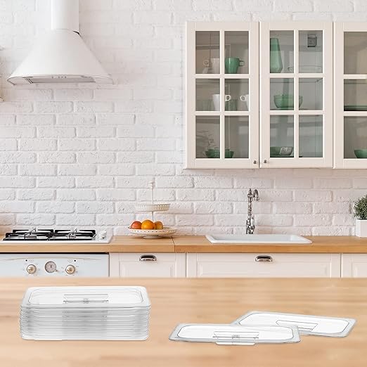 12 Pieces 1/3 Size Food Pan Lids Polycarbonate Universal Handled Notched Food Pan Lid Clear Dish Pan Covers with Handle for Restaurant Commercial Meal Container Storage