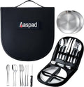 Full Size Stainless Steel Dish &amp Utensil Set Portable Picnic Mess Kit RV Camping Flatware Plate &amp Silverware Cutlery Dinnerware Packed 2 ForkSpoonSerrated KnifeFood Clip Outdoor Gift for Me