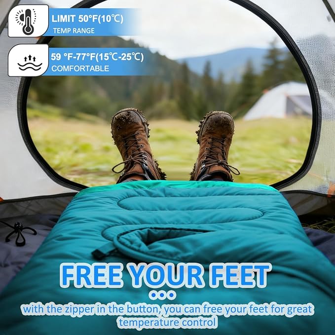 oaskys Camping Sleeping Bag - 3 Season Warm &amp Cool Weather - Summer Spring Fall Lightweight Waterproof for Adults Kids - Camping Gear Equipment Traveling and Outdoors