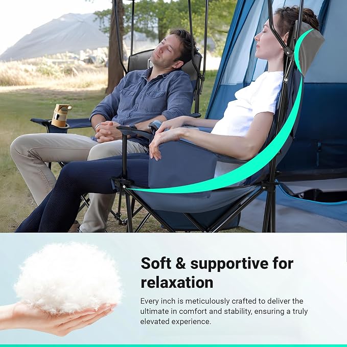 Overmont Beach Chair with Canopy Shade and Cooler - Support 330lbs Oversized Folding Camping Chair with Umbrella- Cup Holder - Cool Bag - Lounge Chair for Sand Travel Outdoor Pool Sports Blue