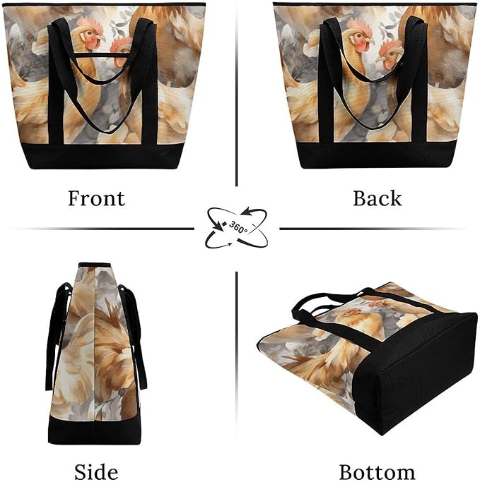 Insulated Shopping BagLarge Reusable Cooler Bags Chicken Duck Printed Foldable Shopping BagTravel Waterproof Shoulder Bag