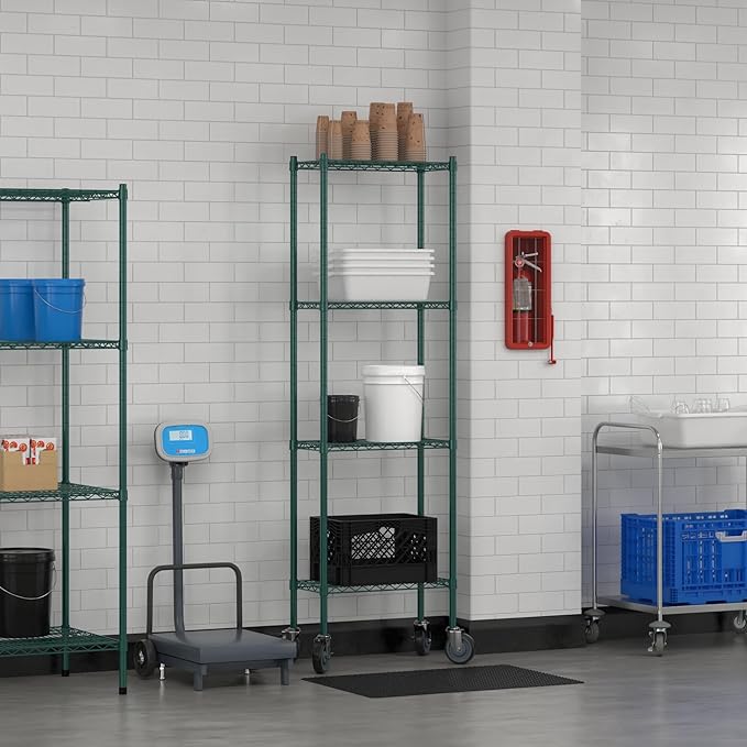 Commercial NSF Listed Green Epoxy Mobile Wire Shelving Kit 12 x 24 x 80 with 4 Shelves Perfect for Warehouse Walk-in Refrigerator Freezer Grocery Store Restaurant Dishroom