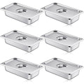 Mifoci Stainless Steam Hotel Pan with Lid 2-1/2 Inch Deep Steam Table Pan Restaurant Supplies Reusable Anti Rust Catering Storage for Home Party Restaurant Hotel Buffet(6 Sets1/4 Size)
