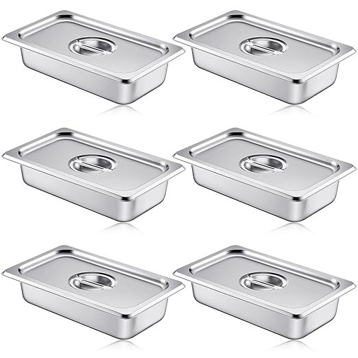 Mifoci Stainless Steam Hotel Pan with Lid 2-1/2 Inch Deep Steam Table Pan Restaurant Supplies Reusable Anti Rust Catering Storage for Home Party Restaurant Hotel Buffet(6 Sets1/4 Size)