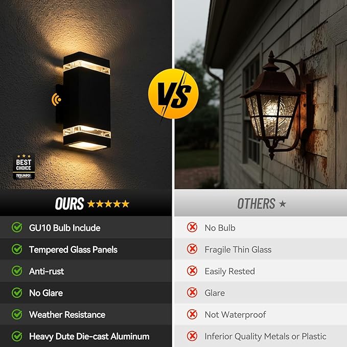 Dusk to Dawn Outdoor Wall Light Modern Up Down LED Wall Sconce Aluminum Waterproof Exterior Lighting Fixture Porch Lights for House Patio Sensor ETL