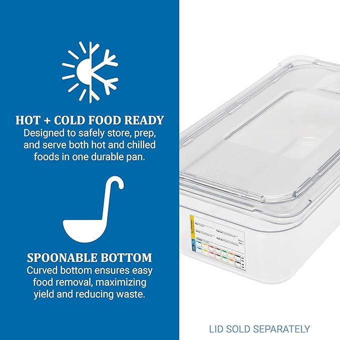 Carlisle FoodService Products Storplus Permalabel Food Storage Container Food Pan with Integrated Label for Kitchen and Restaurant Polycarbonate 1/3 Size 4 Inches Deep Clear - (Pack of 6)